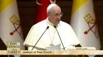 Discurso del Papa Francisco ante las autoridades de Turquu00eda (Captura de Youtube)