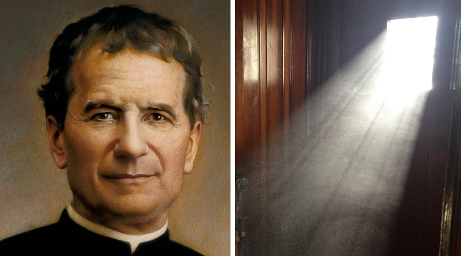 Estampa de Don Bosco. Crédito: ANS / Imagen referencial de puerta y luz. Crédito: Pixabay?w=200&h=150