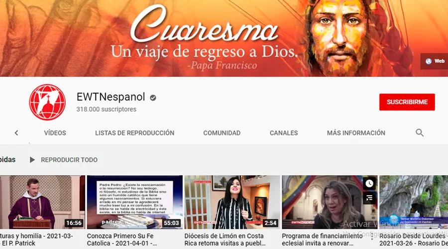 #BREAKING: YouTube suspende canal de EWTN Español en Semana Santa