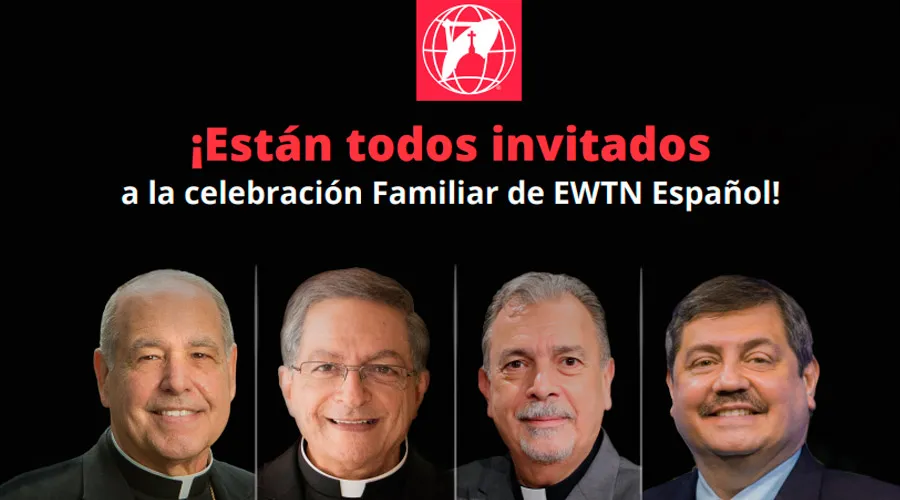 De izquierda a derecha: Mons. Felipe de Jesús Estévez, P. Pedro Núñez, Mons. Willie Peña, Alejandro Bermúdez / Crédito: EWTN Celebración Familiar