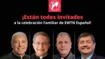 De izquierda a derecha: Mons. Felipe de Jesús Estévez, P. Pedro Núñez, Mons. Willie Peña, Alejandro Bermúdez / Crédito: EWTN Celebración Familiar