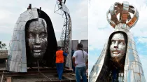 Una foto de archivo de 2017 muestra el montaje de una escultura gigante de Nuestra Señora de Aparecida (Brasil) | Crédito: Gilmar Pinna