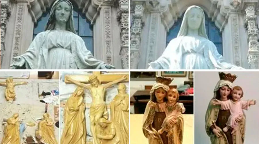 Estatua de Nuestra Señora de la Gracia, Nuestra Señora del Monte Carmelo y una representación de la duodécima estación del Viacrucis restauradas por Sheila Lehman. Créditos: Sheila Lehman