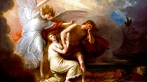 Expulsión de Adán y Eva del Paraíso. Pintura de Benjamin West (1791)