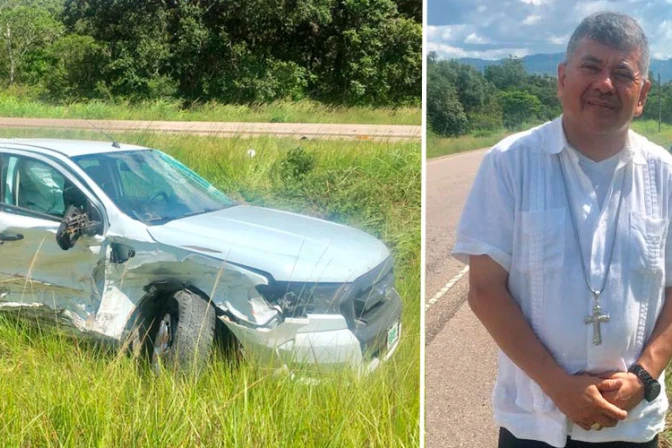 FOTOS: Obispo sale ileso de aparatoso accidente y su reacción conmueve a hondureños