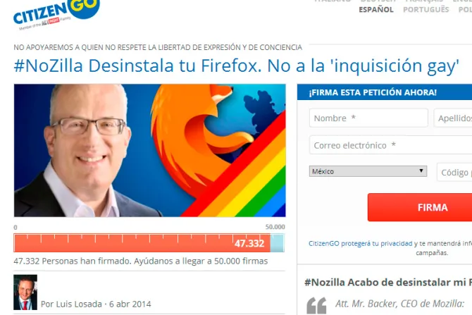 #NoZilla: 47 mil llaman a boicot contra Mozilla Firefox por ceder a presión del lobby gay