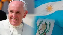 Papa Francisco - Banderas de Argentina y Guatemala / Fotos: Joaquín Peiro (ACIPrensa) - Wikipedia Pablo Flores (CC-BY-SA-2.5) - Wikipedia Lestrada (Dominio Público)