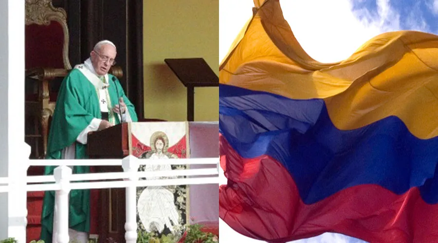 Papa Francisco - Alan Holdren (ACI Prensa)  /  Bandera Colombia - Flickr Politécnico Grancolombiano (CC BY-NC 2.0)
