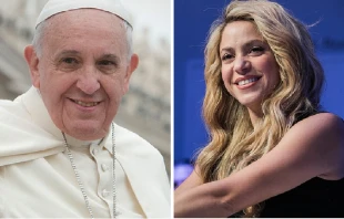 Papa Francisco/Shakira. Cru00e9dito: Jeffrey Bruno/Wikipedia (CC BY-SA 2.0) World Economic Forum/Flickr (CC BY-NC-SA 2.0) 