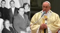 Los esposos Bergoglio y sus hijos (izq.) / Papa Francisco elevando su petición