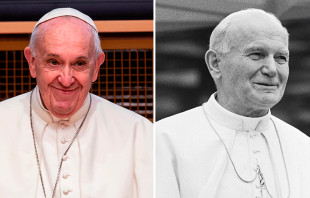 Papa Francisco y San Juan Pablo II / Cru00e9dito: Daniel Ibau00f1ez (ACI Prensa) y Rob Croes - Wikimedia Commons (CC BY 4.0)  