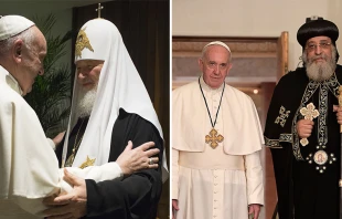 Papa Francisco junto al Patriarca Kirill de Moscu00fa y de toda Rusia (primera fotografu00eda) y el Papa de la Iglesia copta ortodoxa, Tawadros II (segunda fotografu00eda) / Cru00e9dito:  L'Osservatore Romano 