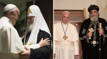 Papa Francisco junto al Patriarca Kirill de Moscú y de toda Rusia (primera fotografía) y el Papa de la Iglesia copta ortodoxa, Tawadros II (segunda fotografía) / Crédito:  L'Osservatore Romano