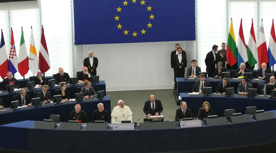 Papa Francisco en el Parlamento Europeo / Foto: Alan Holdren (ACI Prensa)