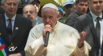 El Papa habla en el Campo de refugiados de Bangui. Foto: Captura Youtube