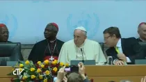 El Papa Francisco hoy en la sede de la ONU en Kenia. Captura Youtube