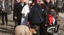 Papa Francisco con invidente y perro guía / Foto: Daniel Ibáñez (ACI Prensa)