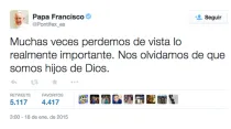 Captura de pantalla de Twitter del Papa Francisco.