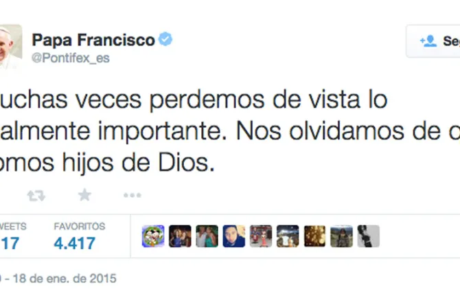 Papa Francisco pide en Twitter no olvidar lo “realmente importante”