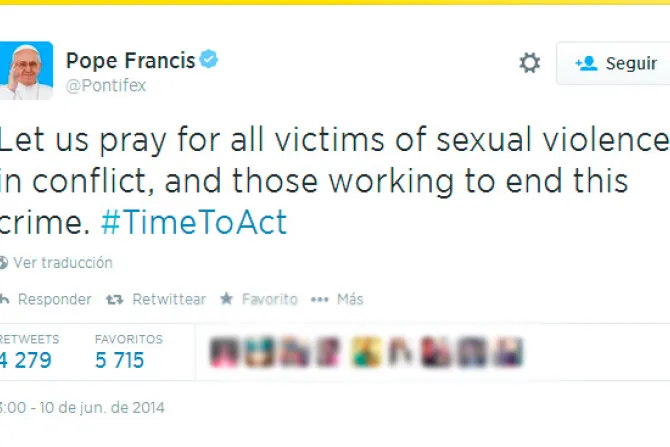 Papa Francisco exhorta a actuar contra violencia sexual en zonas de conflicto