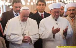 El Papa Francisco y el Gran Mufti, Mehmet Gormez, en la Mezquita Azul. Foto: L'Osservatore Romano. 