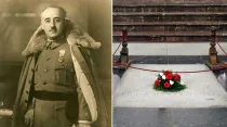 Francisco Franco (izq) y la tumba donde reposaban sus restos hasta el pasado 24 de octubre en el Valle de los Caídos. Crédito: Wikipedia. 