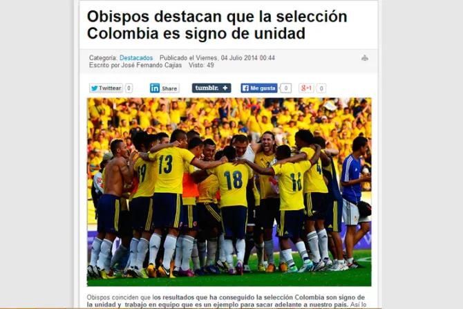 Obispos: Selección Colombia en Brasil 2014 es signo de unidad y ejemplo de trabajo en equipo
