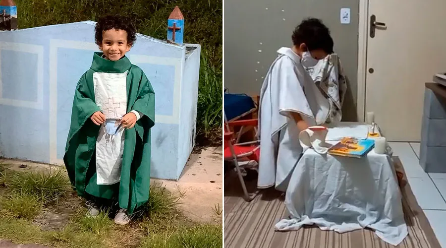 El pequeño Gabriel da Silveira Guimarães "celebrando" Misa. Créditos: Instagram Gabriel da Silveira Guimarães?w=200&h=150