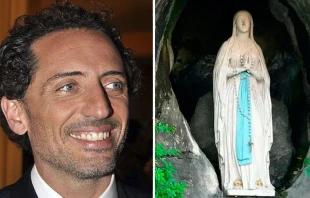 Gad Elmaleh. Cru00e9dito: Georges Biard (CC BY-SA 3.0) / Virgen de Lourdes. Cru00e9dito: Dominio pu00fablico 