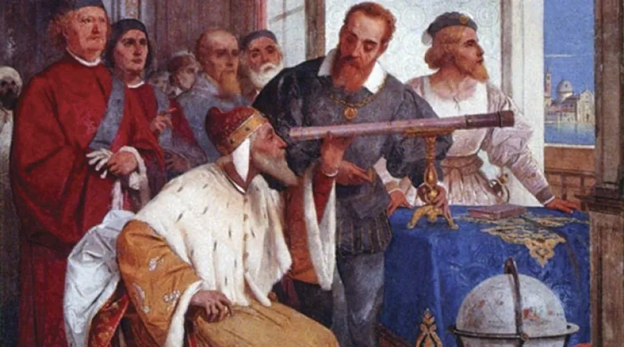 Galileo enseñando al duque de Venecia el uso del telescopio. Fresco de Giuseppe Bertini. Crédito: Dominio Público?w=200&h=150