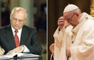 Mijau00edl Gorbachov. Cru00e9dito: Commons:RIA Novosti CC-BY-SA 3.0 / Papa Francisco. Cru00e9dito: Maru00eda Testino - ACI Prensa 