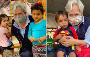 La hermana Norma Pimentel con algunos de los niu00f1os a los que asiste en la frontera de Mu00e9xico y Estados Unidos. Cru00e9dito: Catholic Charities of the Rio Grande Valley 