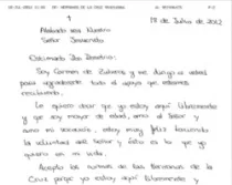 Extracto de la carta de la hernana Carmen al Obispo de Córdoba