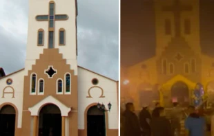 Fachada de la iglesia de la Virgen del Carmen, en Salento (Colombia). Cru00e9dito: Diu00f3cesis de Armenia - captura de video 