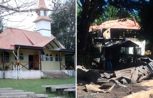 Foto: Iglesia quemada en Chile / Cru00e9dito: Obispado de Villarrica 