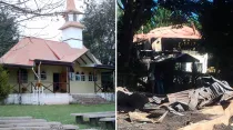 Foto: Iglesia quemada en Chile / Crédito: Obispado de Villarrica