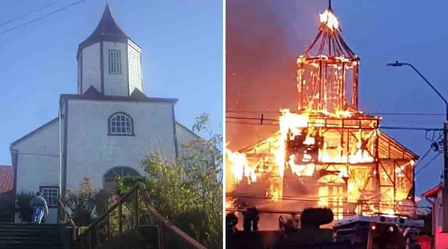 Incendio iglesia San Francisco, Ancud, Chiloé. Crédito: Diócesis de Ancud.