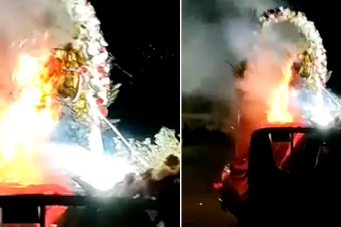 Imagen de la Virgen de la Merced se incendia durante procesión