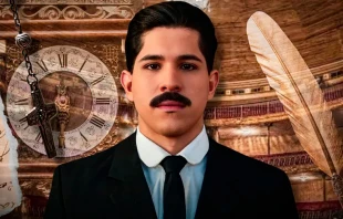 Diego Toledo interpreta al beato Josu00e9 Gregorio Hernu00e1ndez. Cru00e9dito: Fragmento del afiche oficial del musical. 