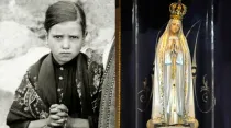 Santa Jacinta Marto, pastoricilla y vidente de Fátima (izq) y la Virgen de Fátima (dcha). Crédito: Wikipedia