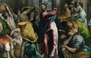 Jesu00fas expulsa a los mercaderes del templo, pintura de El Greco. Foto: Wikipedia / dominio pu00fablico 
