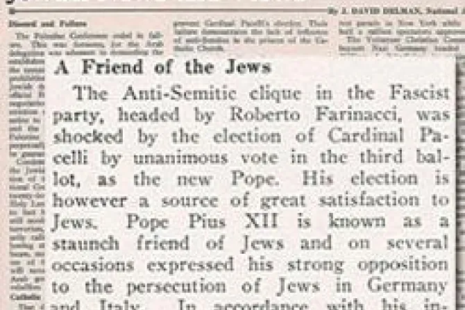 Judíos de EEUU durante Guerra Mundial: Pío XII es fiel amigo nuestro