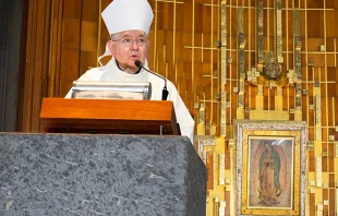 Mons. Josu00e9 Gomez en Basu00edlica de Guadalupe, al presidir la peregrinaciu00f3n de la Arquidiu00f3cesis de Los u00c1ngeles en 2018. Cru00e9dito: Maru00eda Langarica / ACI. 