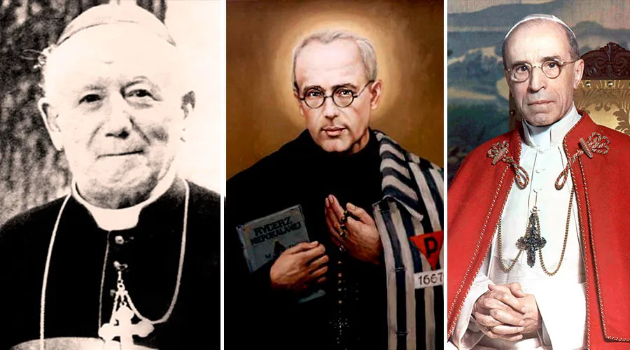 Foto : Cardenal Jules- Gerard Saliège - San Maximiliano Kolbe - Papa PioXII / Crédito : Dominio Público