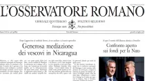 La portada de hoy del diario del Vaticano, L'Osservatore Romano