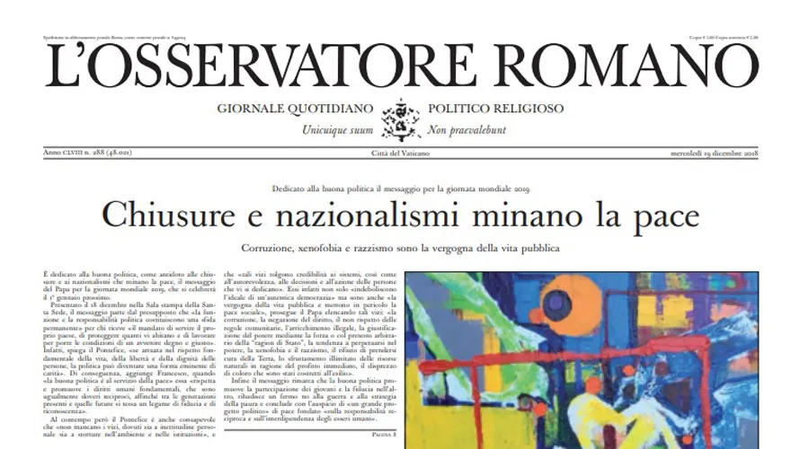 Captura del último número de L'Osservatore Romano. Foto: LOR