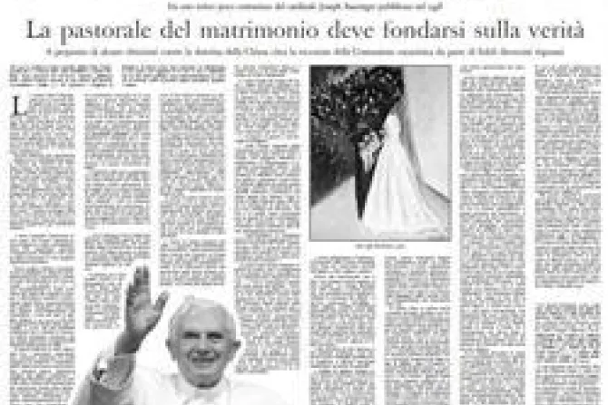 Diario vaticano recuerda enseñanza de Cardenal Ratzinger sobre divorcio y matrimonio
