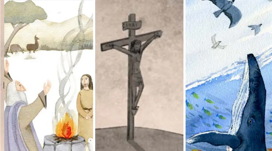 Ilustraciones de la colección "La Biblia dice". Crédito: Pontificia Universidad Católica de Chile.