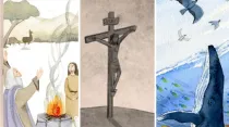 Ilustraciones de la colección "La Biblia dice". Crédito: Pontificia Universidad Católica de Chile.