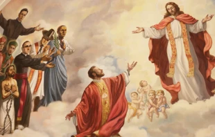 Pintura del P. Stanley entrando en el parau00edso. Cru00e9dito: EWTN 